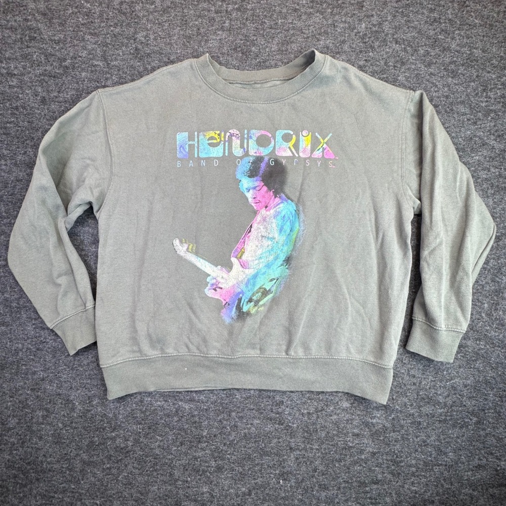 Authentic‎ Hendrix Sweatshirt Womens XL Green Band of Gypsys 1970 Tour Faded